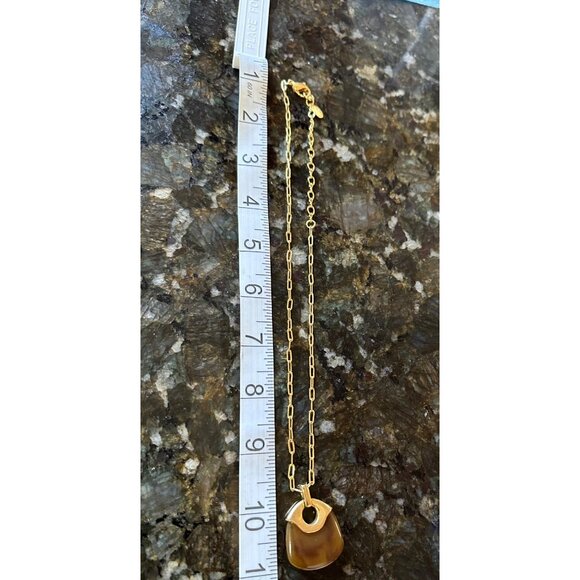 Liz Claiborne Gold Chain Necklace With Amber Tortoise Shell Pendant Toggle Clasp - Picture 7 of 8